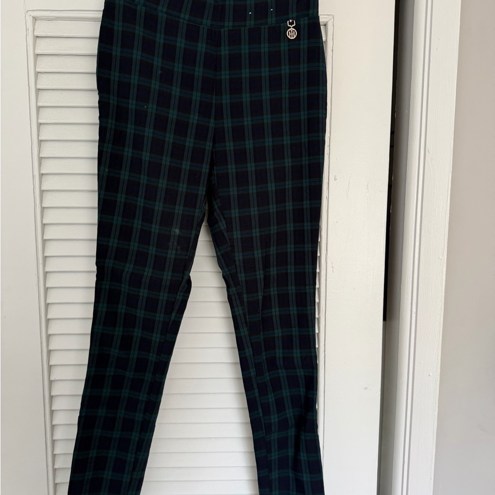 Tommy Hilfiger Black and Dark Green Plaid Slim Chinos